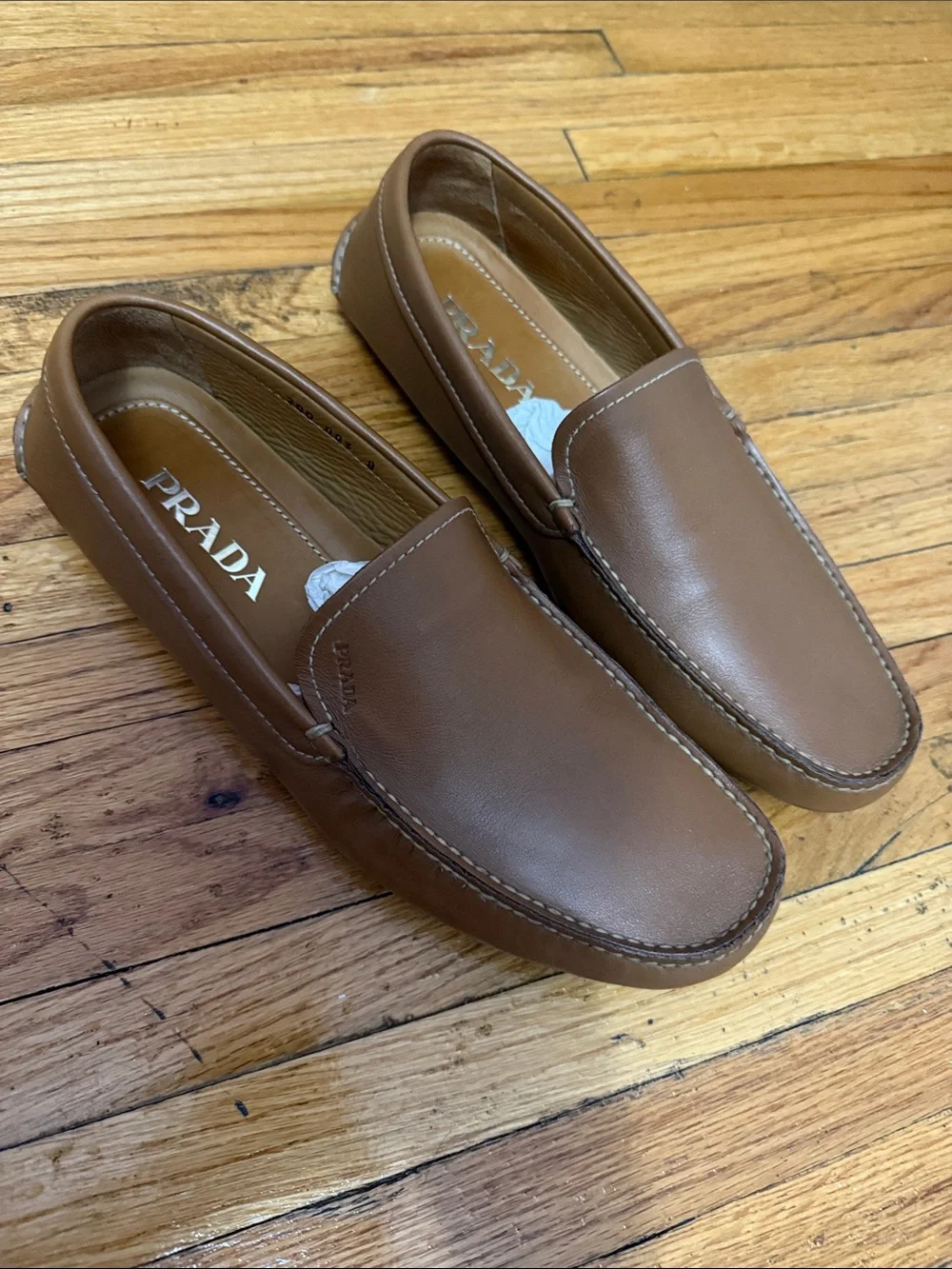 Prada Tan Leather Men's Slip-On Loafers